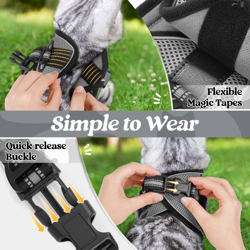 rabbitgoo Cat Harness and Leash Set for Walking Escape Proof, Adjustable Soft Kittens Vest with Reflective Strip for Cats, Comfortable Outdoor Vest, Grey, S - Image 3